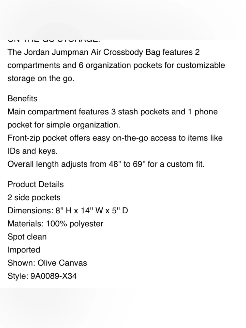 Jordan Brand Jumpman Air Crossbody Bag, Olive/green